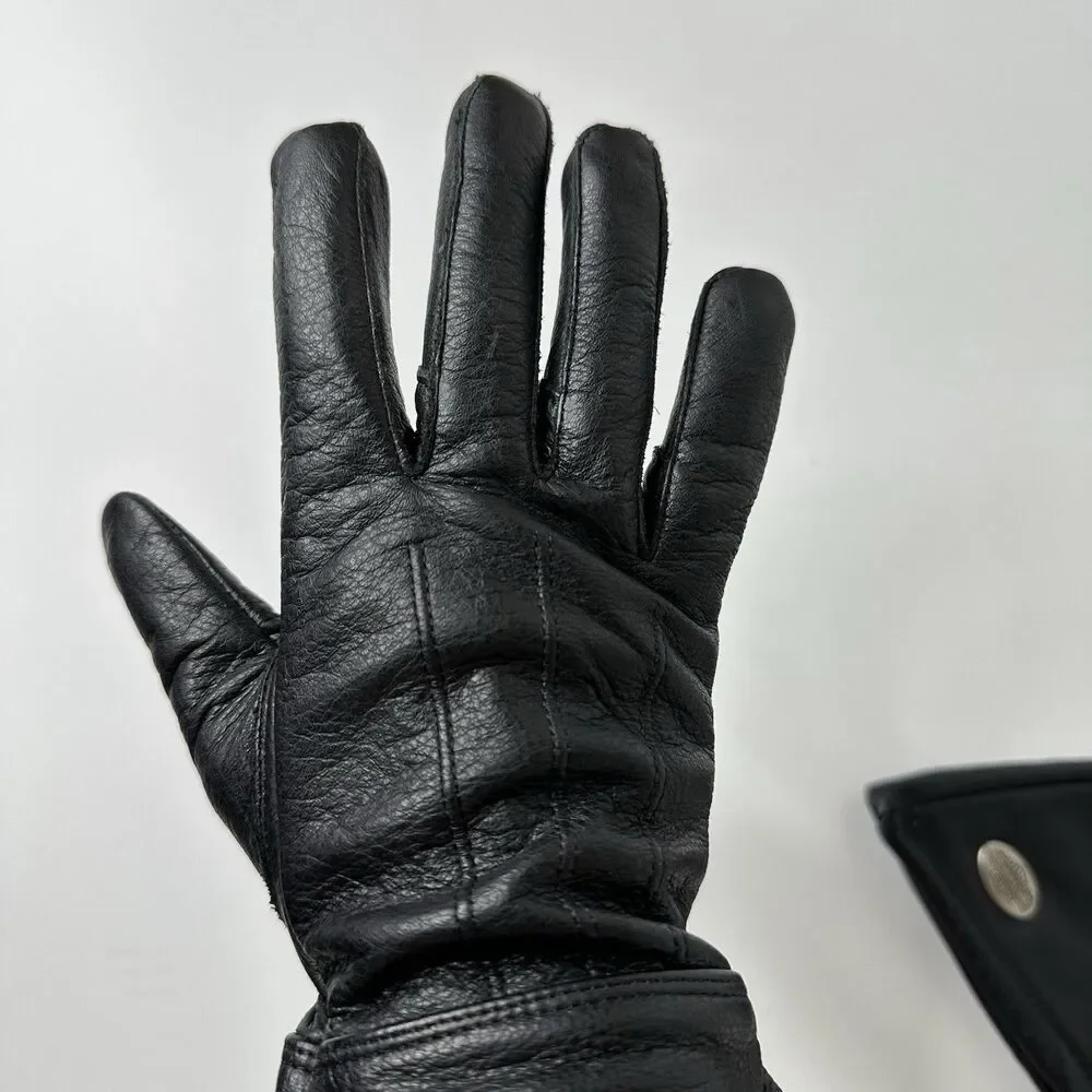 Harley Davidson Black Leather Gauntlet Gloves Womens XS Riding Motorcycle Padded